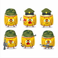 A charming soldier yellow chinese drum cartoon picture bring a gun machine