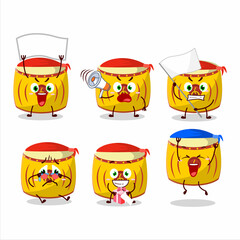 Mascot design style of yellow chinese drum character as an attractive supporter