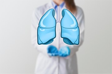 the doctor holds the lungs organ symbol. Awareness of lung cancer, pneumonia, asthma, world no...