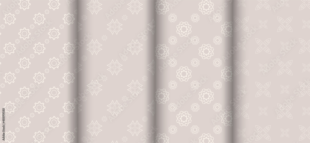 Canvas Prints Set of light background patterns with ornaments. Seamless pattern, texture. White and gray geometric backgrounds. Flat design. Vector illustration