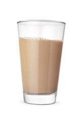Glass of chocolate milk isolated on white.