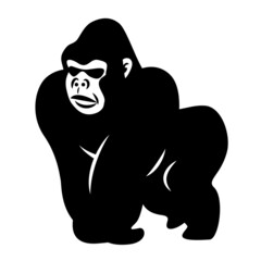 ゴリラ　シルエット　かっこいい　モノクロ　イラスト