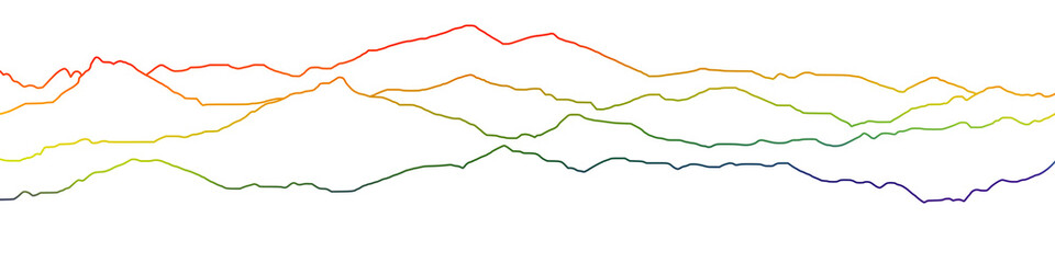 Colored curved lines on a white background, imitation of mountain ranges. Vector design, minimalism..