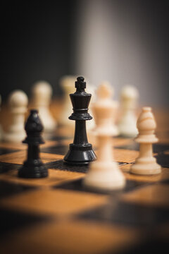Shallow focus shot of the black king chess figure