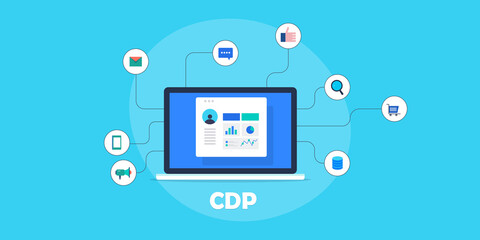 CDP - Customer Data Platform. - Software technology business solution concept. Flat design web banner template.