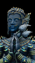 concrete molding statue of blue male angle praying by hold lotus flower with two hand 
