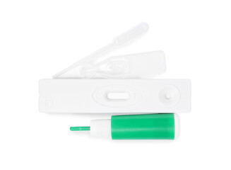 Disposable express test kit for hepatitis on white background, top view