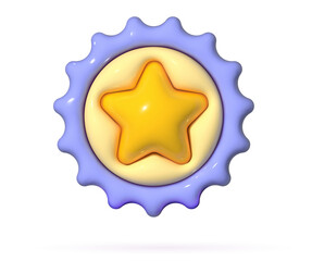 Winner medal in 3d cartoon style. Award rosette badge render. Soft pop vector design element