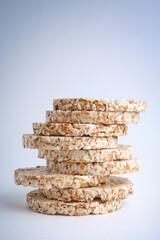 Wheat bread on blue background, popular product is delicious and healthy food.