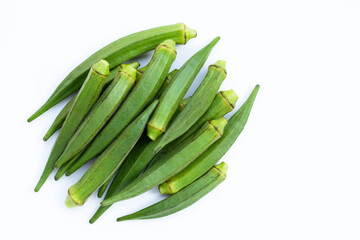 Fresh okra on white background.