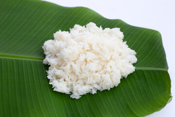 Sticky rice on banana leaf
