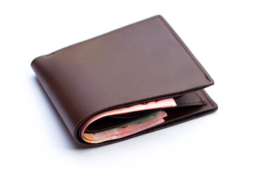 Brown wallet on white background