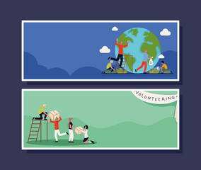 Fototapeta premium volunteering banner flat