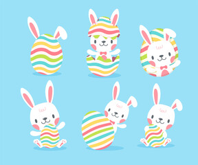 A little bunny pops out of a colorful Easter egg. cartoon decorative card for children