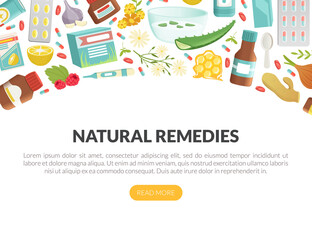 Fototapeta premium Cold and Flu Remedy with Pills and Medicine Landing Page Vector Template
