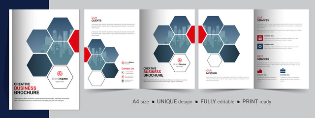 Bifold brochure template design, brochure template layout design, minimal business brochure design, annual report minimal company profile design, editable brochure template layout.