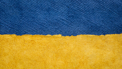 paper abstract in colors of Ukrainian national flag - blue and yellow, set of textured, handmade,...
