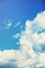 High clouds in the summer sky. Sky background. Meteorological observations of the sky.