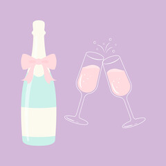 vector background with champagne glasses and bottle for banners, cards, flyers, social media wallpapers, etc.