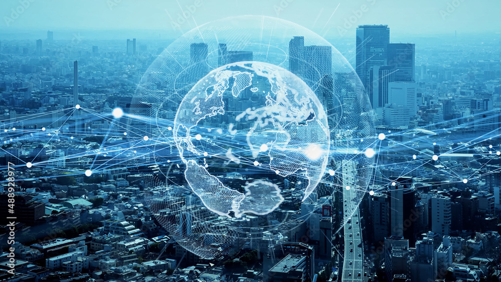 Poster global communication network concept. digital transformation.
