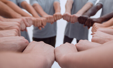 top view. business team sitting at the Desk.