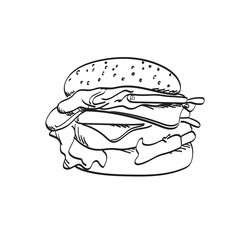 hamburger illustration vector hand drawn isolated on white background line art.