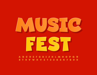 Vector bright Banner Music Fest. Playful Red Font. Artistic Alphabet Letters and Numbers set