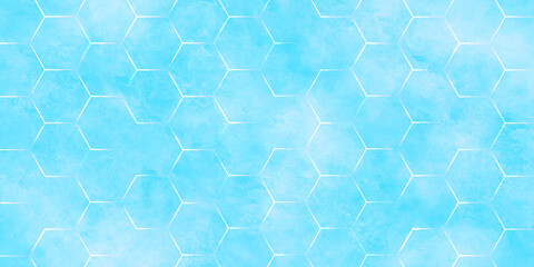 Abstract geometric honeycomb hexagon background on cloudy blue texture. Abstract colorful grunge blue background texture for construction, cover, card, decoration and design.
