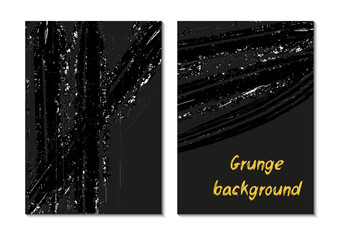Set of abstract sparcle grunge card templates. Modern style flyer, brochure, invitation, banner design. Black ink brush stroke. Vector textured illustration