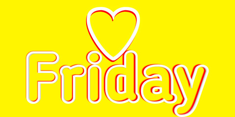 A 3d rendering white Friday text isolated on yellow with white Heart Shape