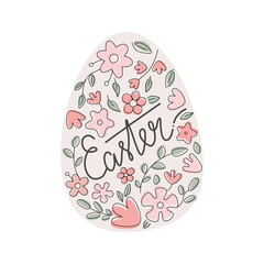 Pastel color flowers patterned easter egg with lettering. Template for card, story, web.