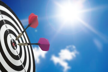 Classic game Dartboard target against the sky