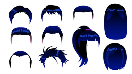 Fashion Avatar Set of Hairstyles for Men and Women. Isolated blue hairdressers. Vector illustration