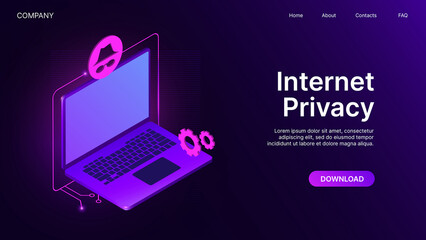 Internet Privacy Banner. Website Page Template for Network or Cyber Protection. Vector illustration