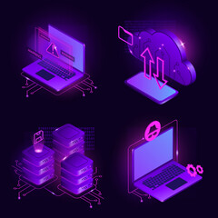 CyberSecurity Isometric Illustrations. Cloud Data Storage, Warning Concept, Computer, Spy. Vector illustration