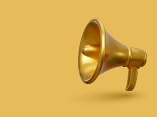 3d realistic gold megaphone marketing concept. Vector illustration