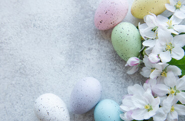 Naklejka na ściany i meble Colorful Easter eggs on concrete background