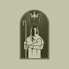 Jesus Christ - the Good Shepherd with a sheep in his arms.