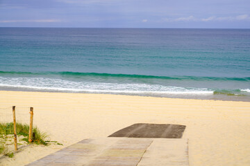 wooden path access sand beach ocean atlantic sea in cap-ferret france