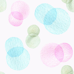 Watercolor seamless pattern with delicate translucent circles, bubbles. Wallpaper