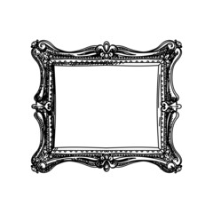 Retro frame, monochrome hand drawn vector illustration.