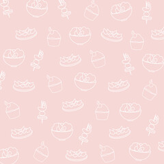 seamless pattern with line icons on pink background