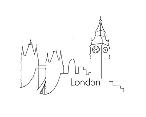 city ​​skylines, graphic drawing of London with lines on a white background