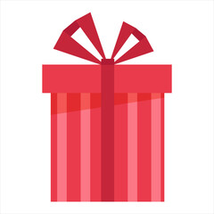 Vector illustration of gift box with ribbon in flat cartoon style. Colorful present box for celebration event