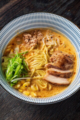 Japanese tonkotsu ramen and pork bone broth noodles