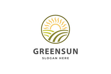 sun logo with circle badge. agriculture design template
