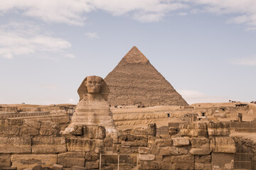 The Great Sphinx and the Piramids, famous Wonder of the World, Giza, Egypt