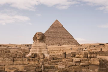 Foto op Canvas The Great Sphinx and the Piramids, famous Wonder of the World, Giza, Egypt © Myroslava