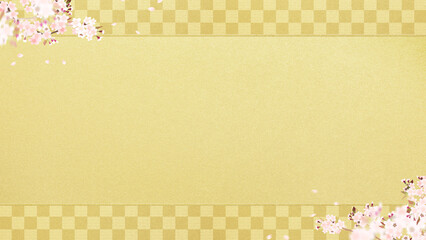 Oriental background material with cherry blossoms and traditional patterns