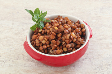 Boiled lentil in the bowl